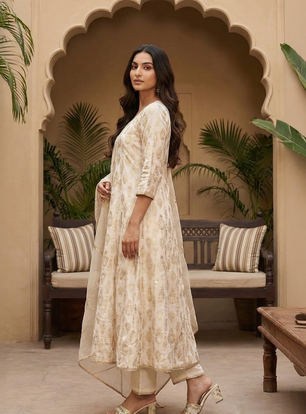 W Ethnic Motif Anarkali Kurta Set