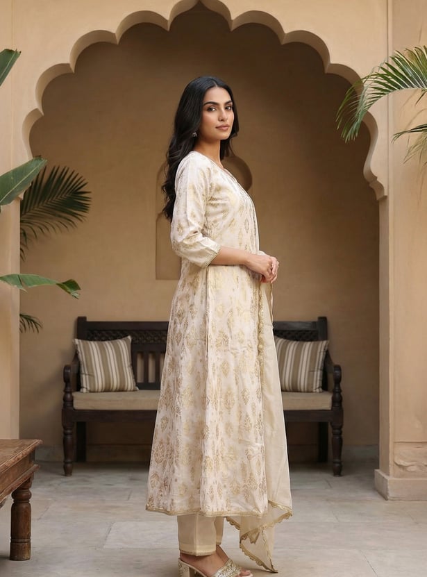 W Ethnic Motif Anarkali Kurta Set