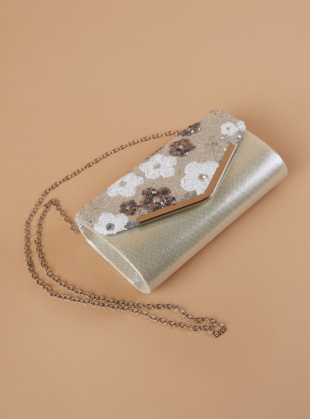 CODE Sequinned Envelope Clutch with Chain Strap