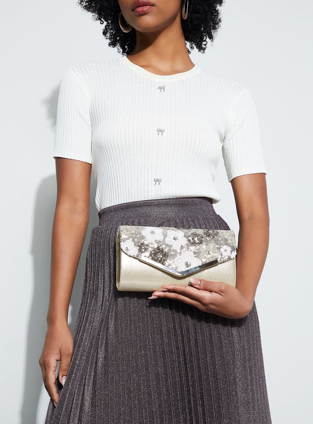 CODE Sequinned Envelope Clutch with Chain Strap