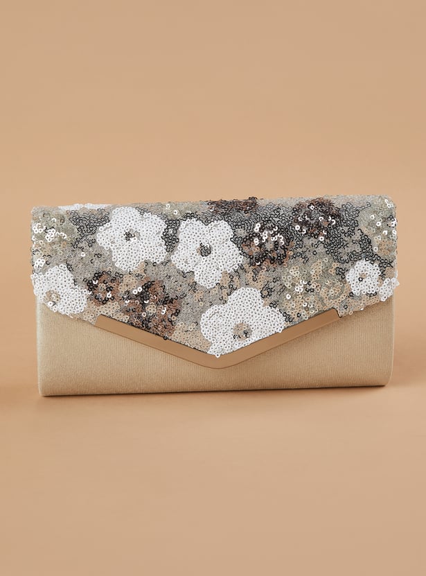CODE Sequinned Envelope Clutch with Chain Strap