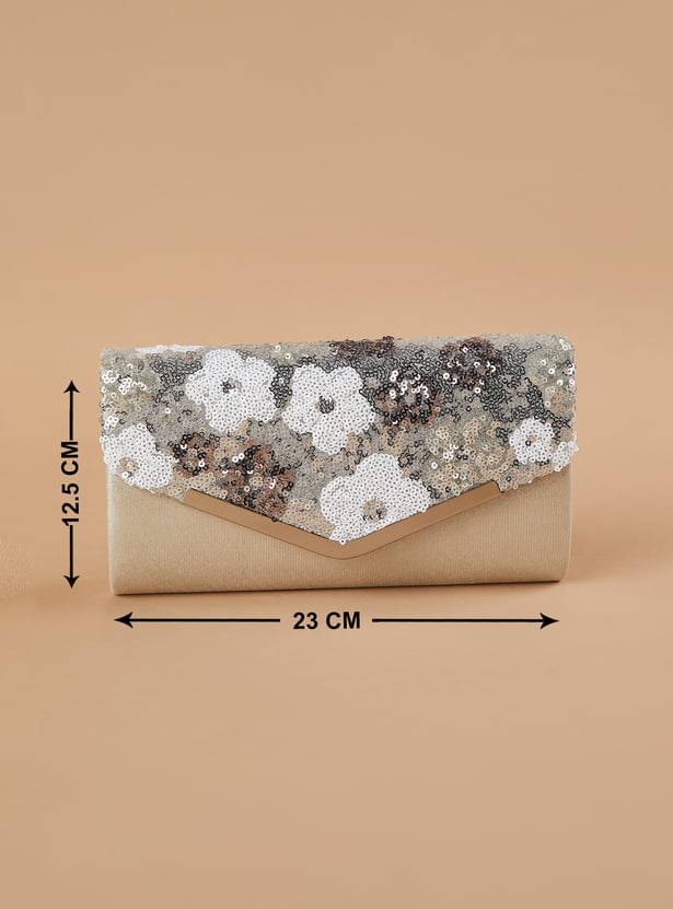 CODE Sequinned Envelope Clutch with Chain Strap