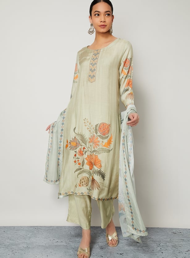 MELANGE Floral Print Straight Kurta Set