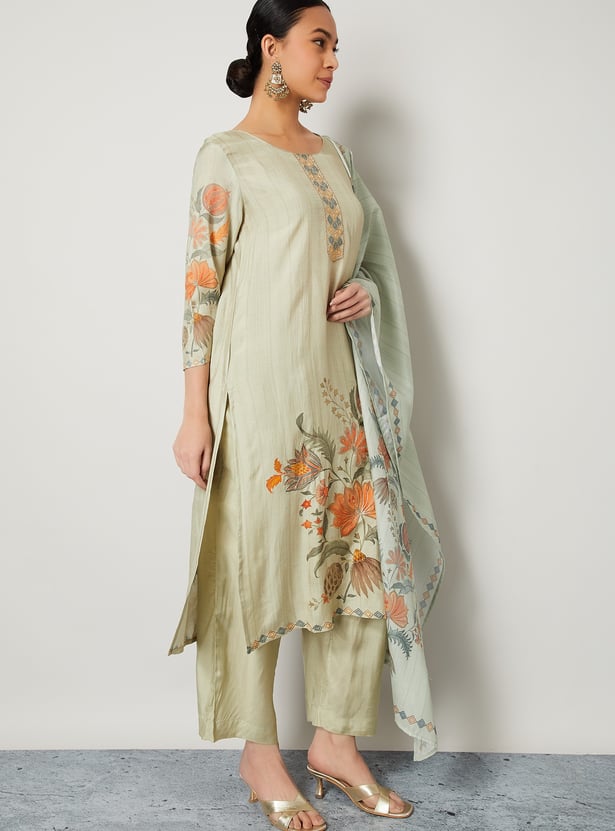 MELANGE Floral Print Straight Kurta Set