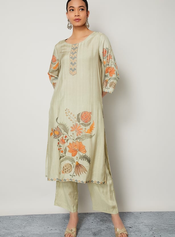 MELANGE Floral Print Straight Kurta Set