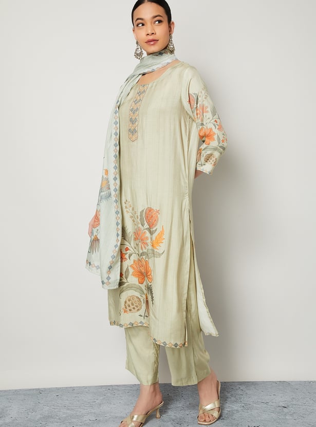 MELANGE Floral Print Straight Kurta Set