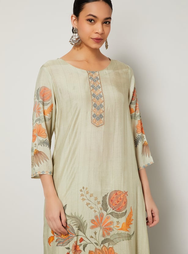 MELANGE Floral Print Straight Kurta Set