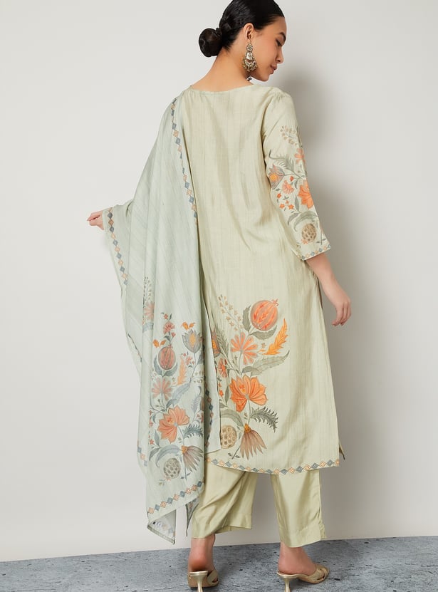 MELANGE Floral Print Straight Kurta Set