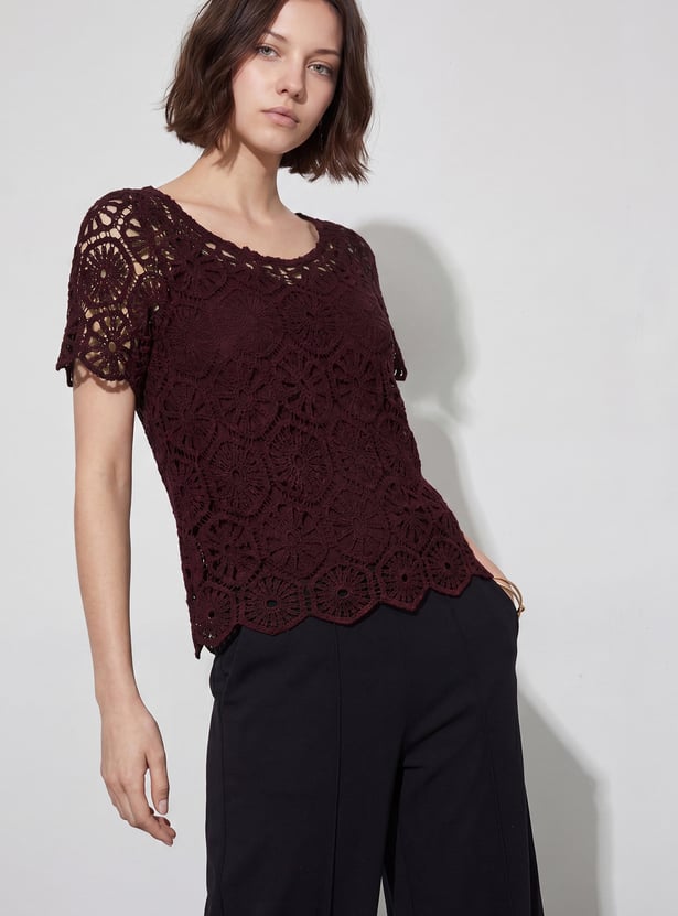 CODE Crochet Knit Top with Camisole