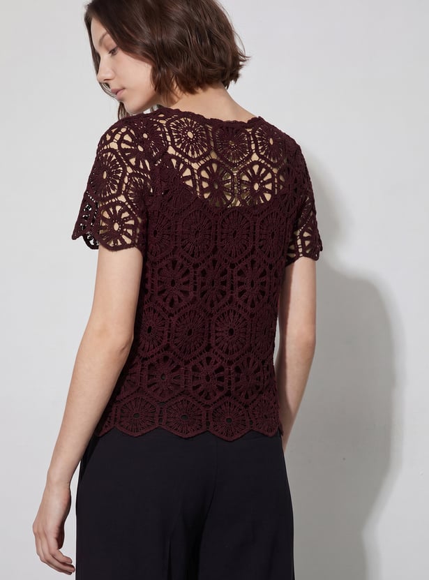 CODE Crochet Knit Top with Camisole