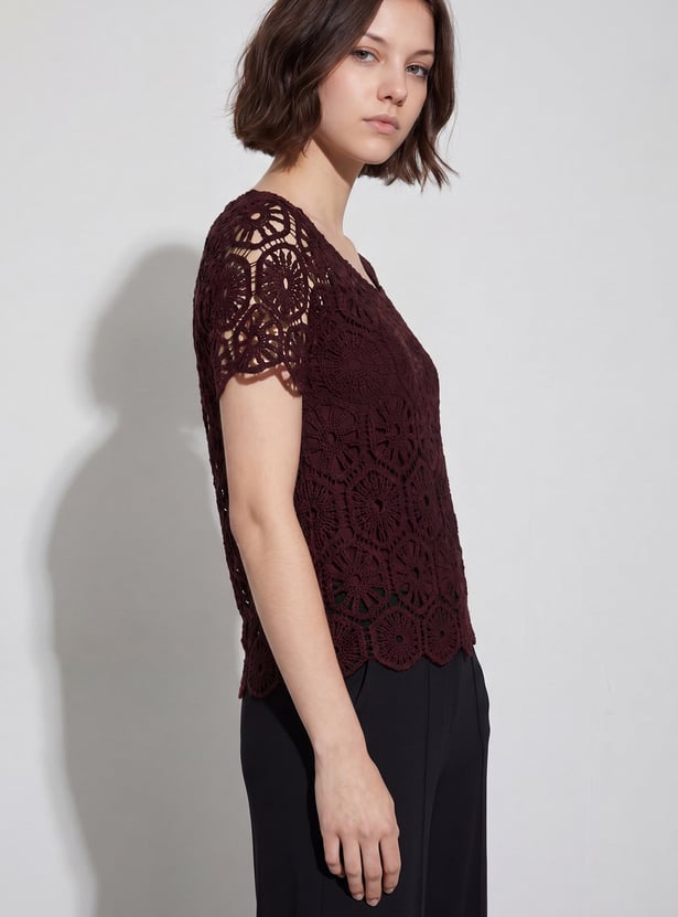 CODE Crochet Knit Top with Camisole