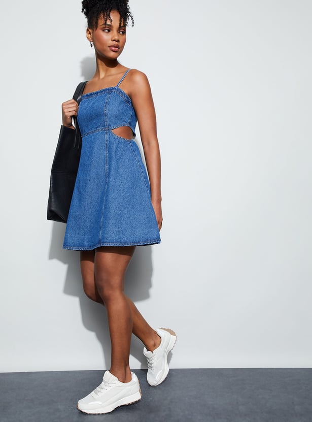GINGER Solid Cut-Out A-Line Dress