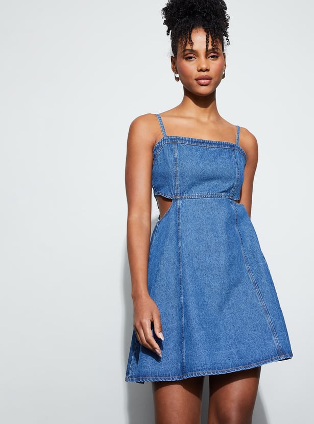 GINGER Solid Cut-Out A-Line Dress