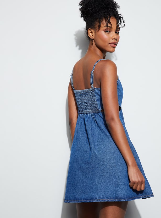 GINGER Solid Cut-Out A-Line Dress
