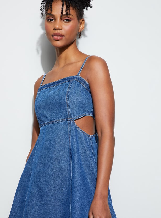 GINGER Solid Cut-Out A-Line Dress