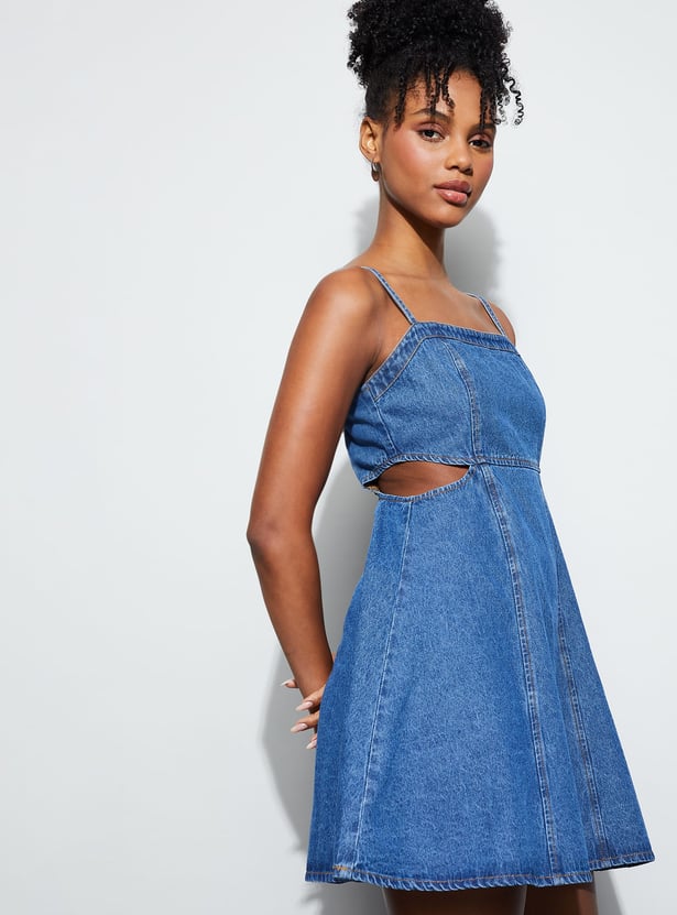 GINGER Solid Cut-Out A-Line Dress