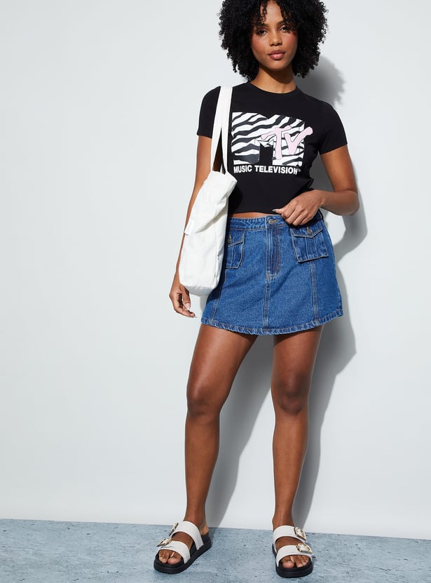GINGER Solid Denim Shorts