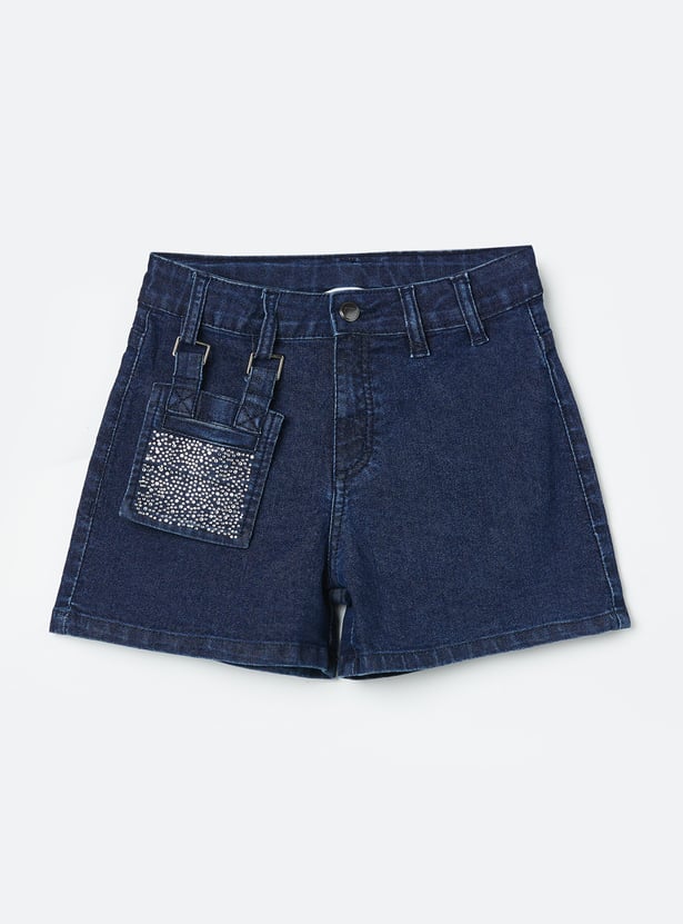 FAME FOREVER Girls Solid Denim Shorts