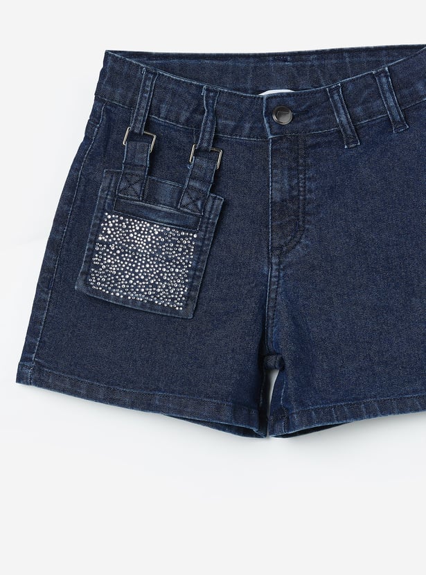FAME FOREVER Girls Solid Denim Shorts