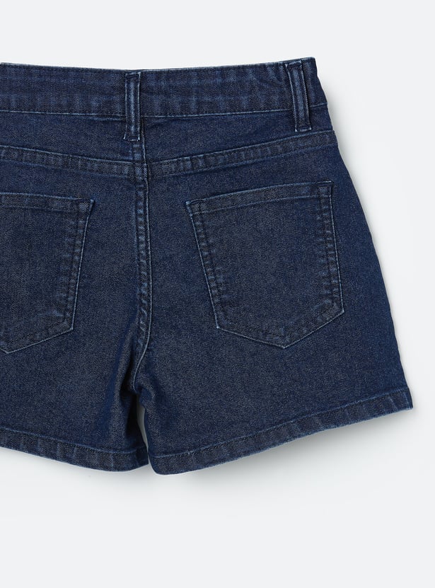 FAME FOREVER Girls Solid Denim Shorts