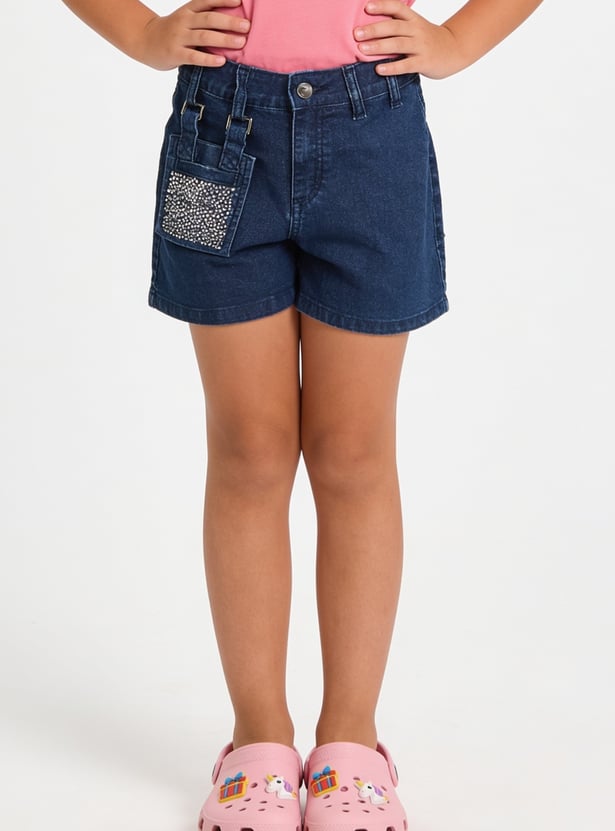 FAME FOREVER Girls Solid Denim Shorts