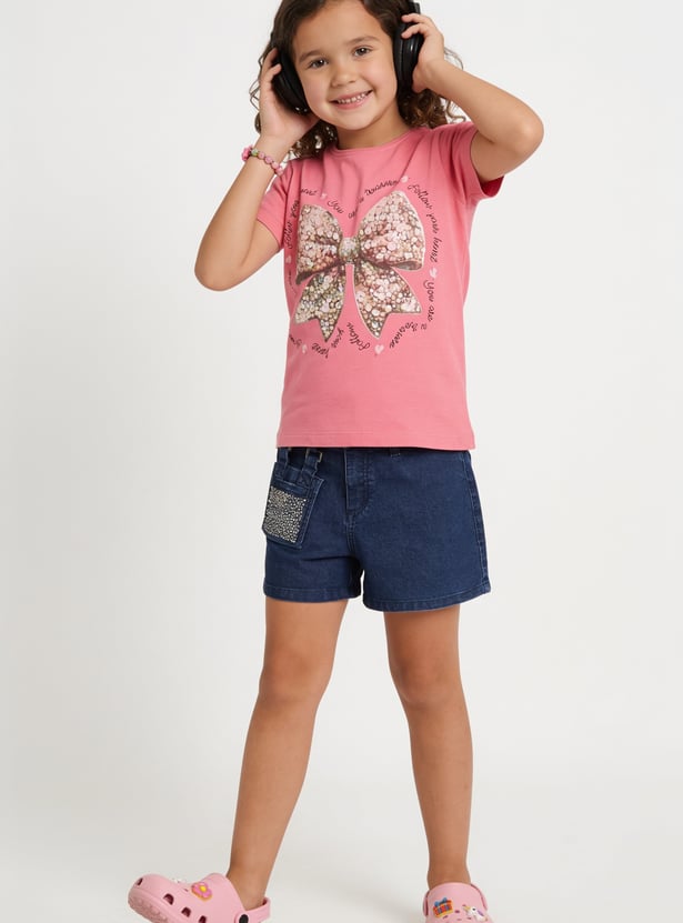 FAME FOREVER Girls Solid Denim Shorts
