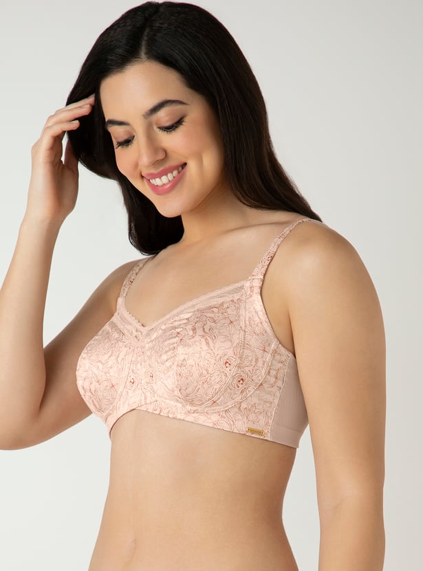 AMANTE Floral Print Non Padded Non Wired Seamed Support Bra