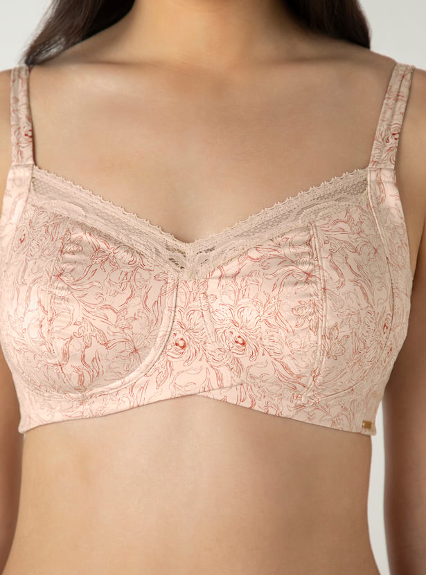AMANTE Floral Print Non Padded Non Wired Seamed Support Bra