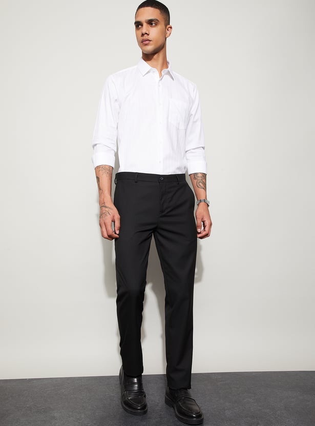 CODE Textured Slim Tapered Formal Trousers