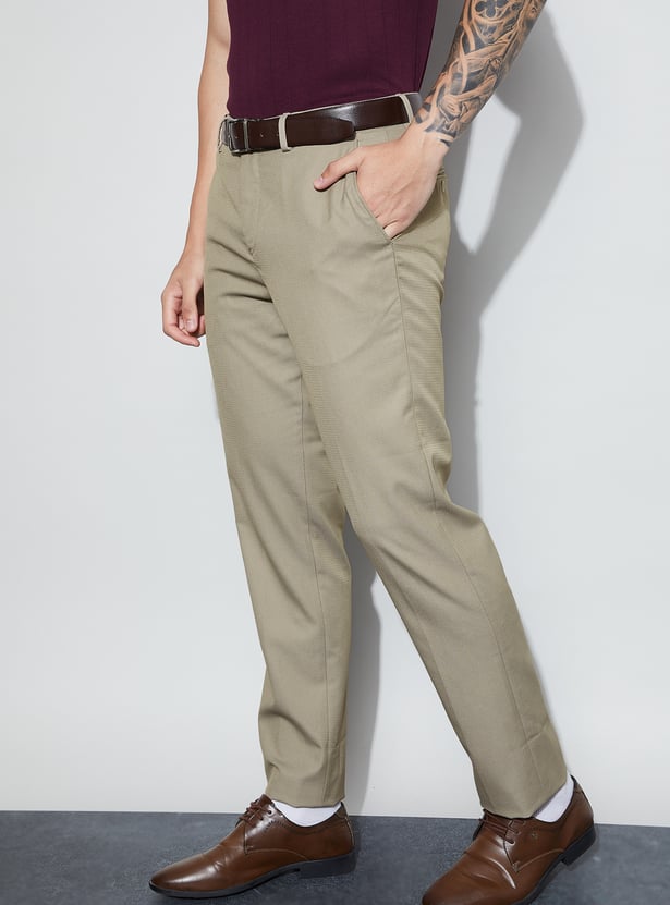 CODE Textured Slim Tapered Formal Trousers