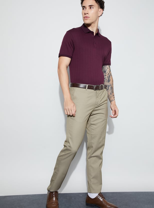 CODE Textured Slim Tapered Formal Trousers