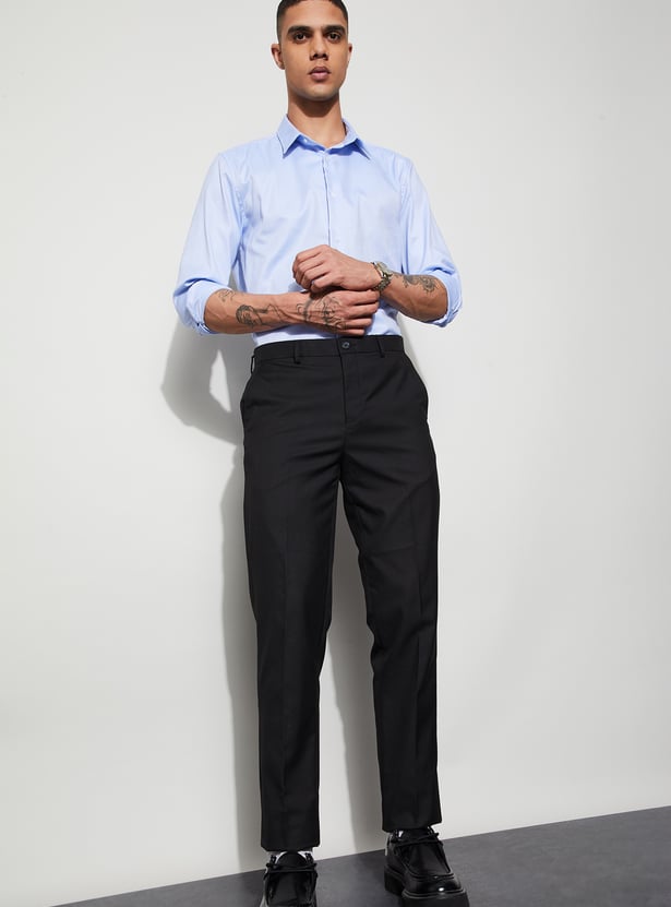 CODE Solid Slim Tapered Formal Trousers
