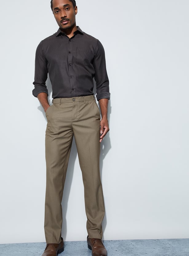 CODE Solid Slim Tapered Formal Trousers