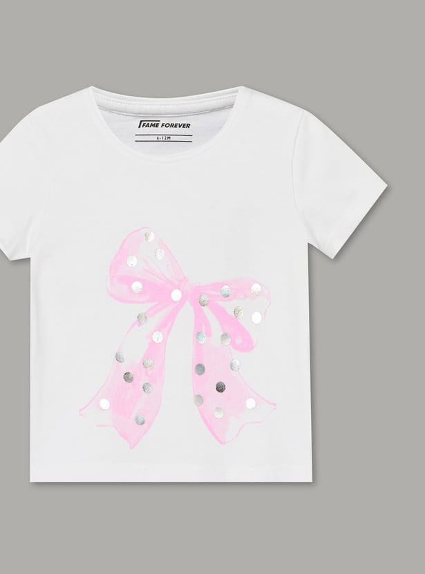 FAME FOREVER Girls Bow Graphic Print T-shirt