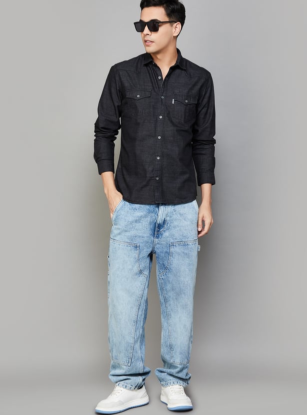 LP JEANS Washed Slim Fit Denim Shirt