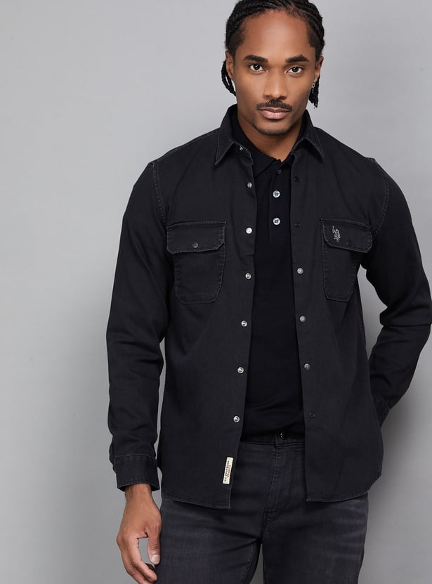 US POLO ASSN Solid Regular Fit Denim Shirt