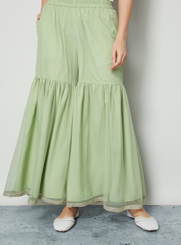 MELANGE Mesh Sharara Pants
