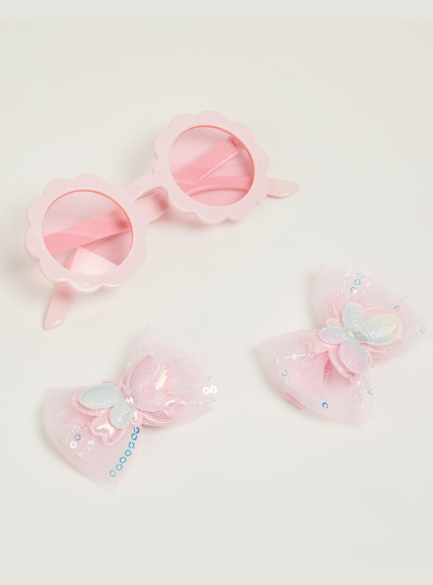 FAME FOREVER Girls Bow Alligator Hair Clips with Sunglasses - Pack of 3