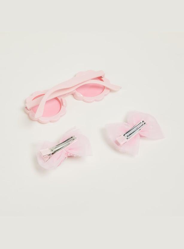 FAME FOREVER Girls Bow Alligator Hair Clips with Sunglasses - Pack of 3