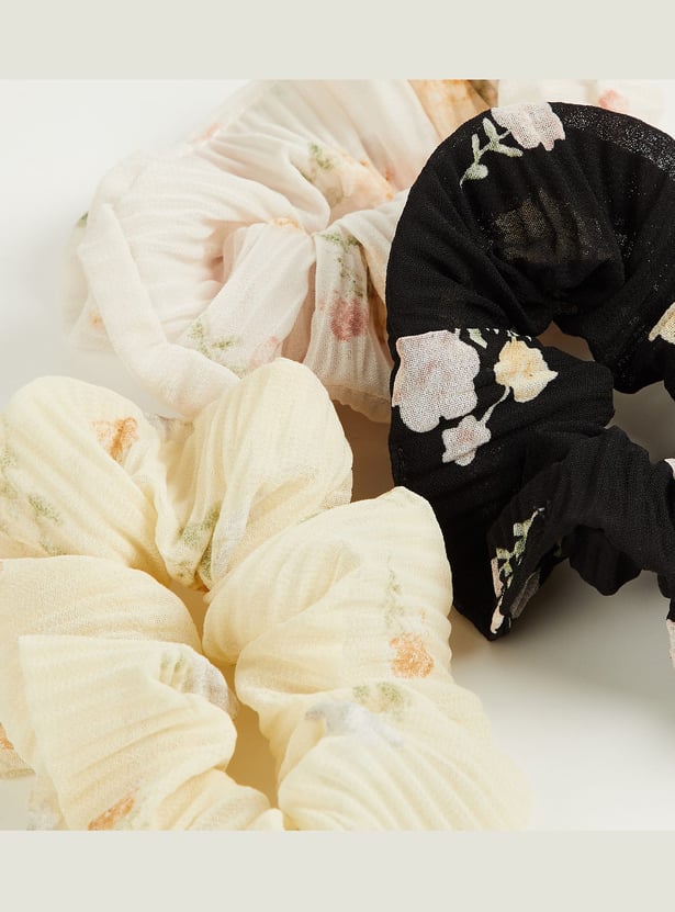 FAME FOREVER Floral Print Pleated Scrunchies - Pack of 3