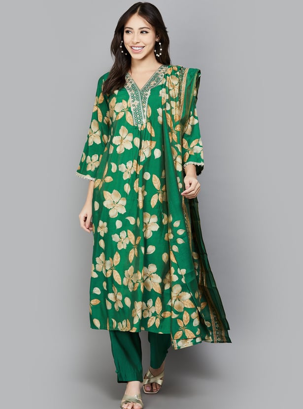 LIBAS Floral Print A-line Kurta Set