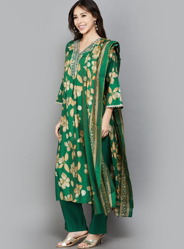 LIBAS Floral Print A-line Kurta Set