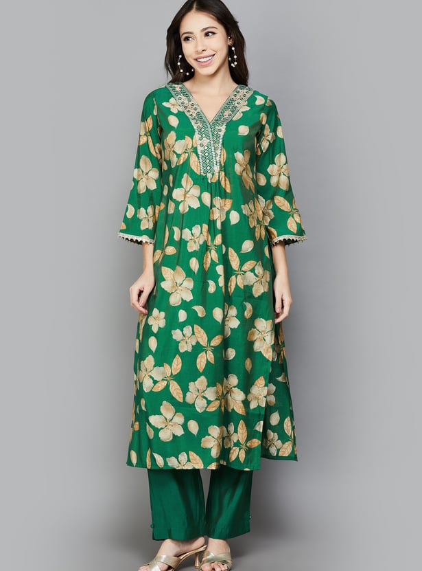 LIBAS Floral Print A-line Kurta Set