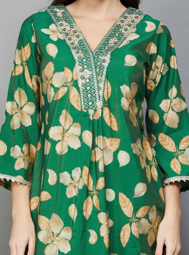 LIBAS Floral Print A-line Kurta Set