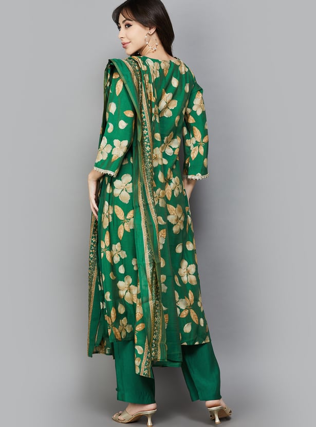 LIBAS Floral Print A-line Kurta Set
