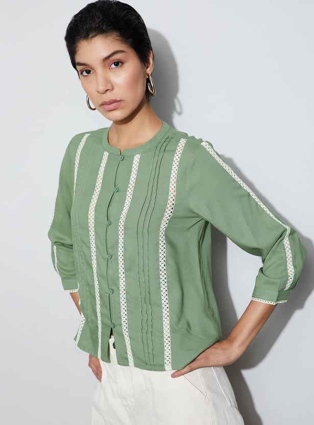 FAME FOREVER Lace Insert Button Front Top