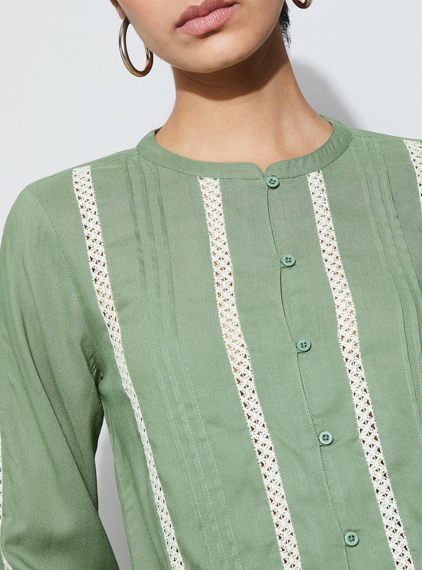 FAME FOREVER Lace Insert Button Front Top