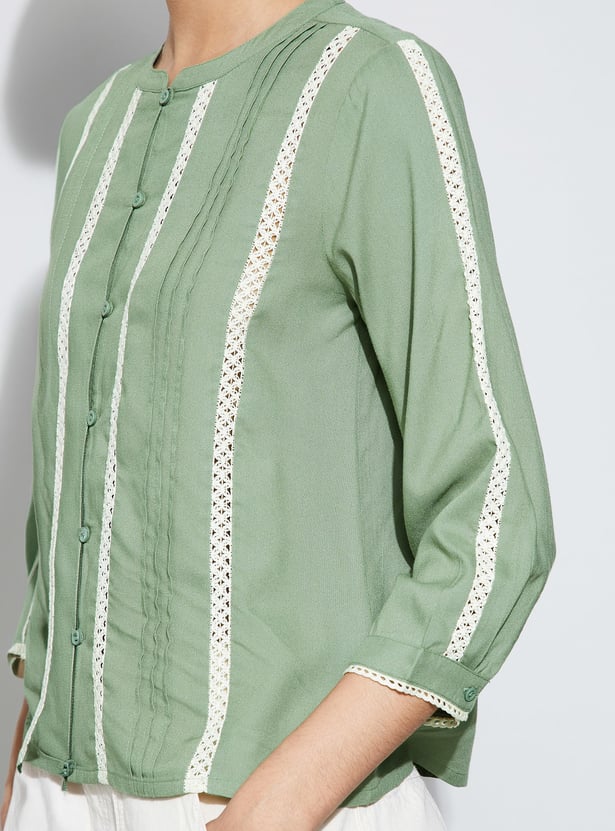 FAME FOREVER Lace Insert Button Front Top