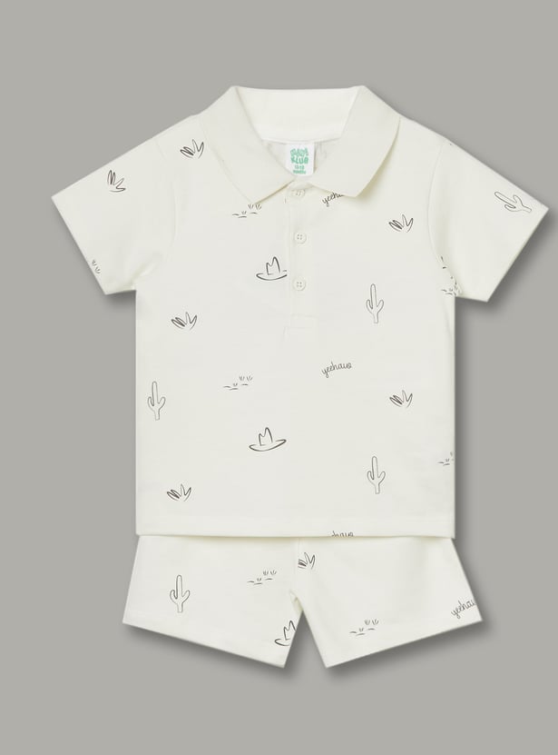 FS MINI KLUB Boys Printed Polo T-shirt with Shorts