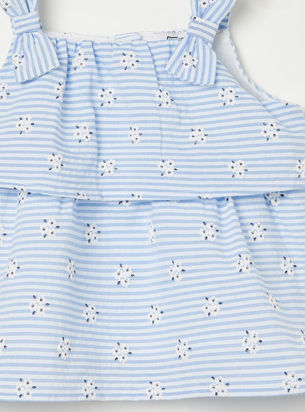 FAME FOREVER Girls Striped Top with Shorts Set